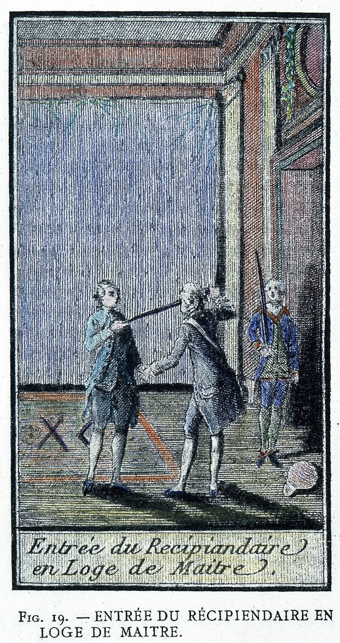 Entrada del Recipiente en la Logia del Maestro - de un grabado de la “Masonería Adonhiramita” por un caballero de todas las órdenes masónicas de Unknown artist