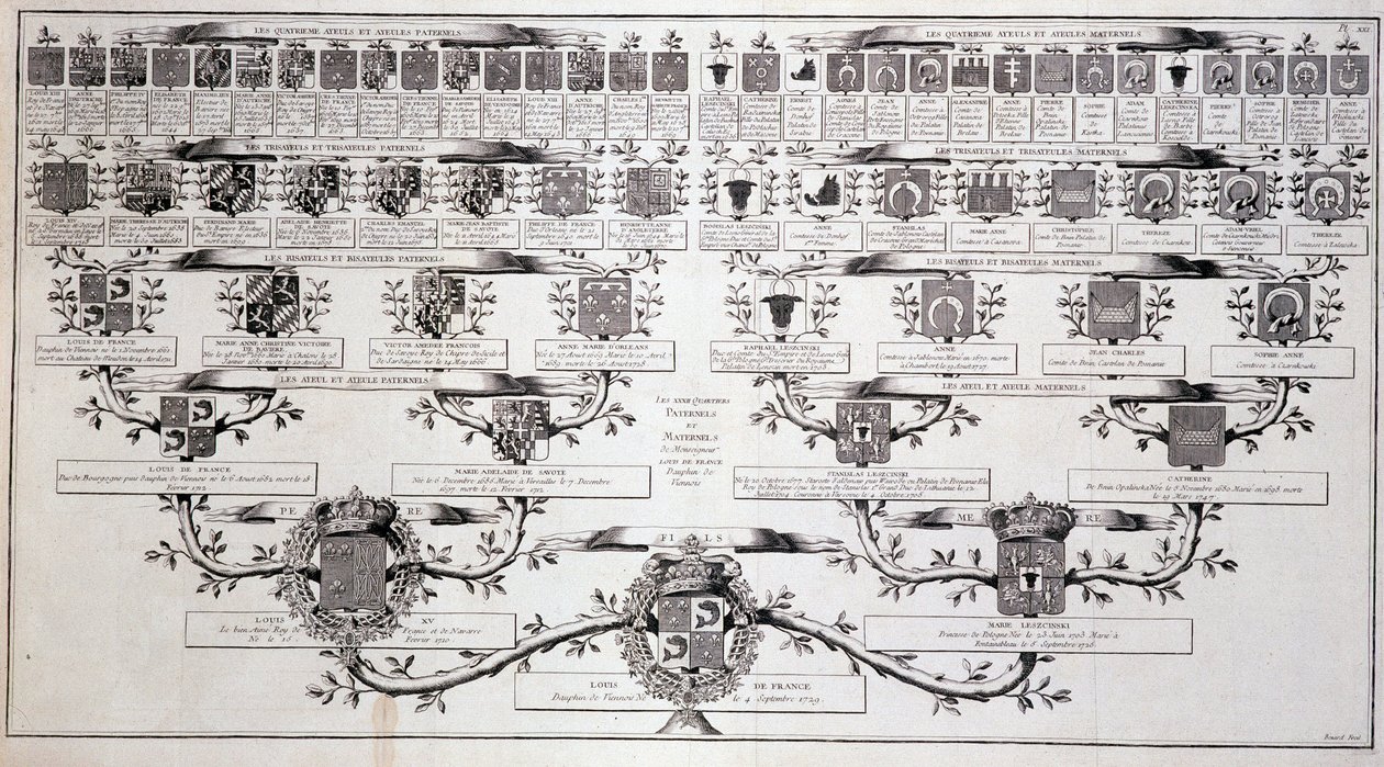 Árbol genealógico del delfín de Francia, hijo de Luis XV y María Leszczyńska - en “Enciclopedia” de Diderot de Unknown artist