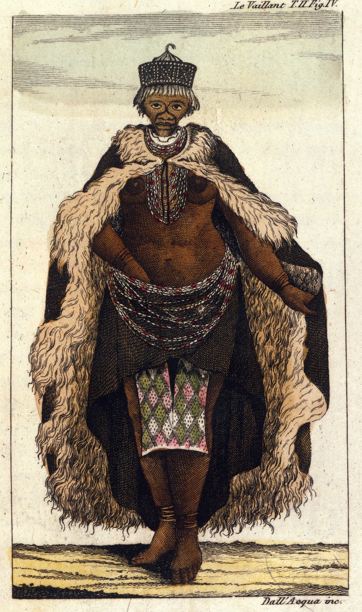 Miembro femenino de la tribu sudafricana de los hotentotes, grabado de 1820 de Unknown artist