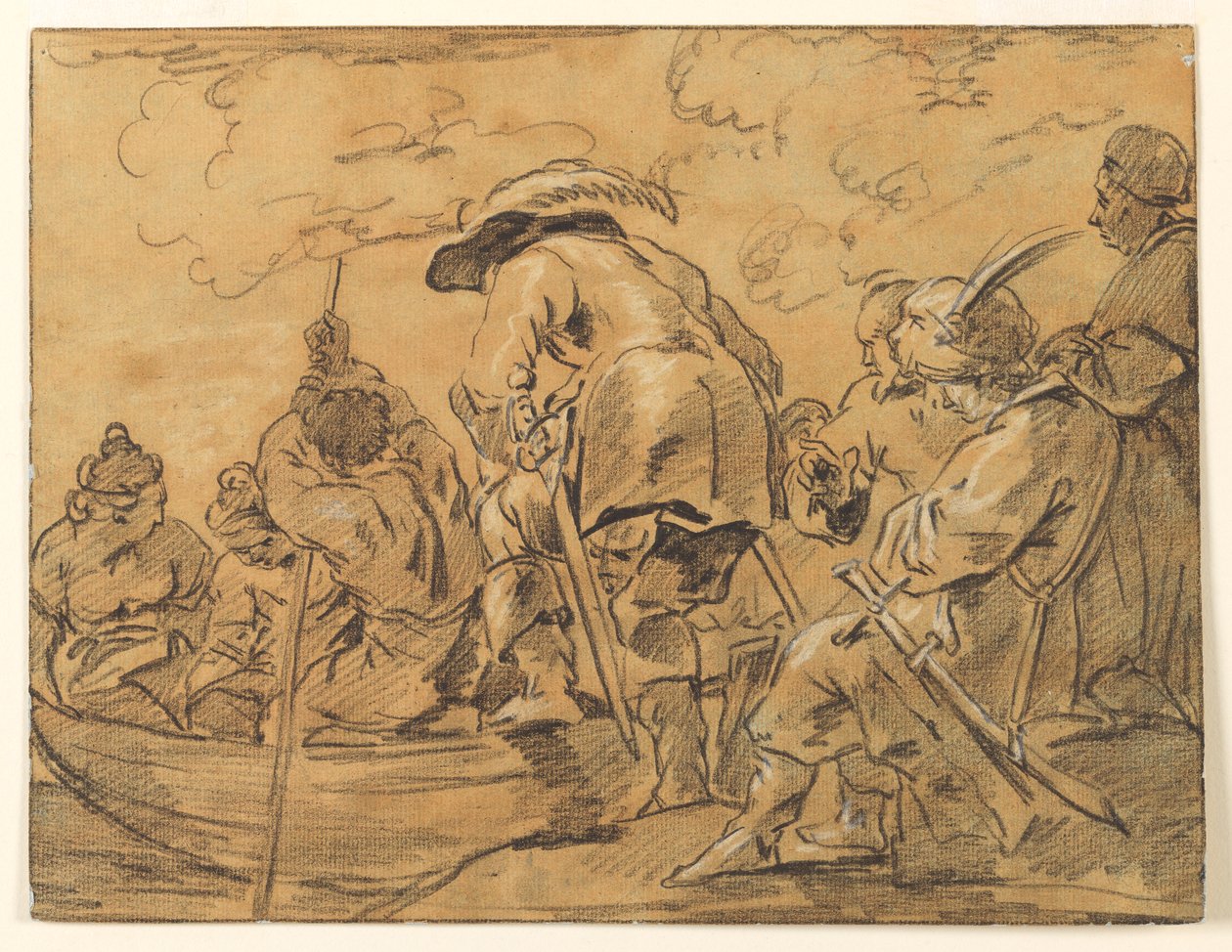 Figuras reuniéndose en un bote de remos de Unknown artist