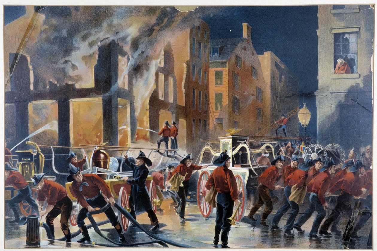 Incendio y bomberos en Nueva York de Unknown artist
