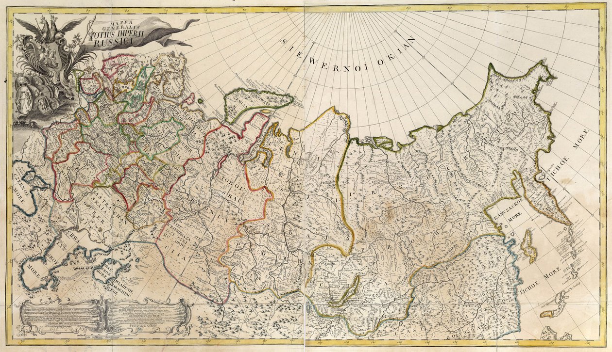 Primer Mapa General del Imperio Ruso - Maestro anónimo - 1745 - Grabado en cobre, acuarela - Academia de Ciencias, San Petersburgo de Unknown artist