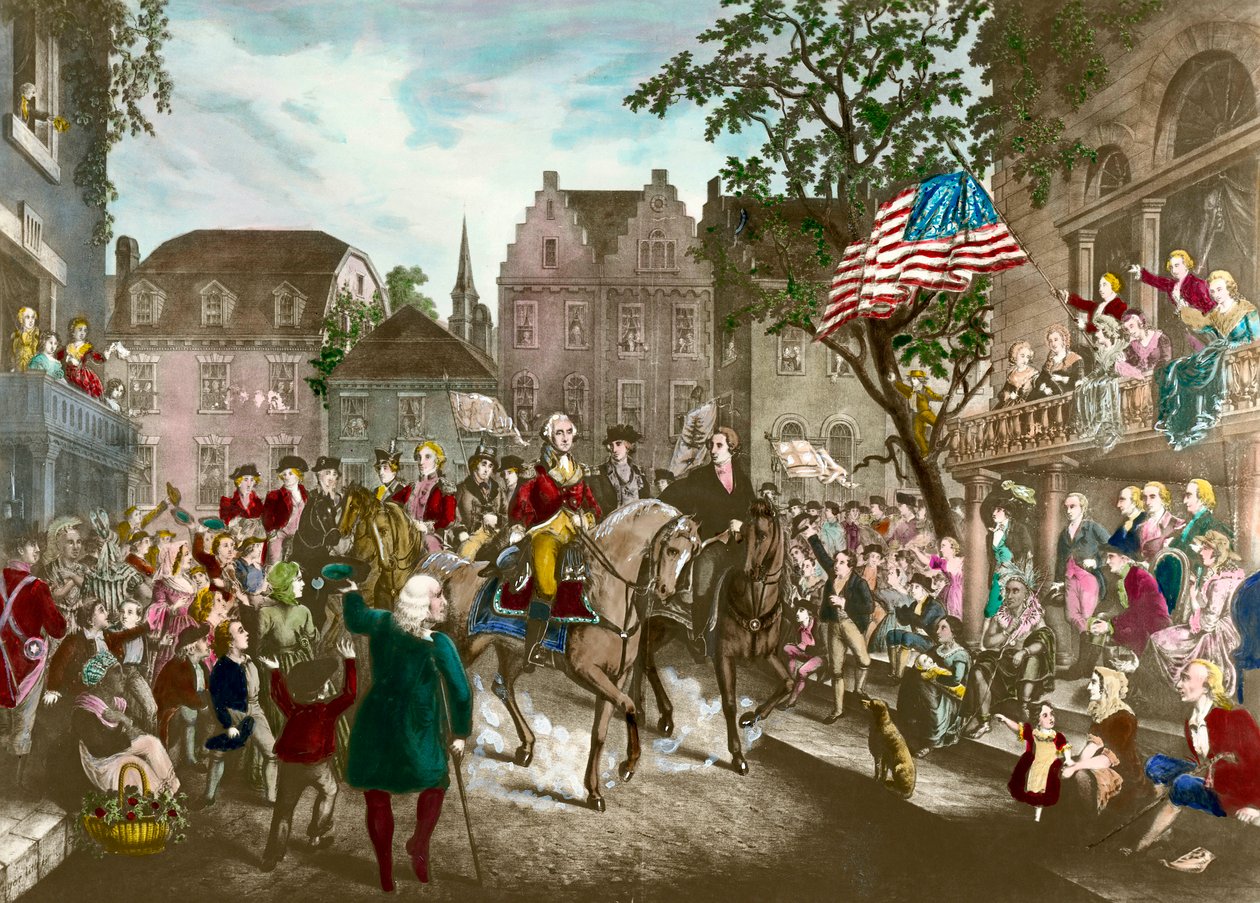 Primera de la Guerra de Independencia de Estados Unidos: entrada triunfal de George Washington (1732-1799) en Nueva York tras la derrota inglesa de Unknown artist