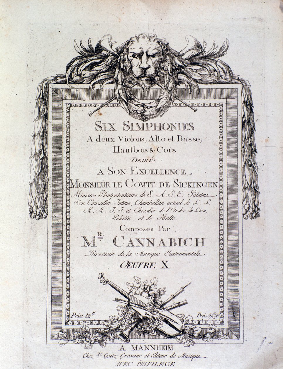 Primera página de la partitura de la sinfonía n. 3 por Christian Cannabich de Unknown artist