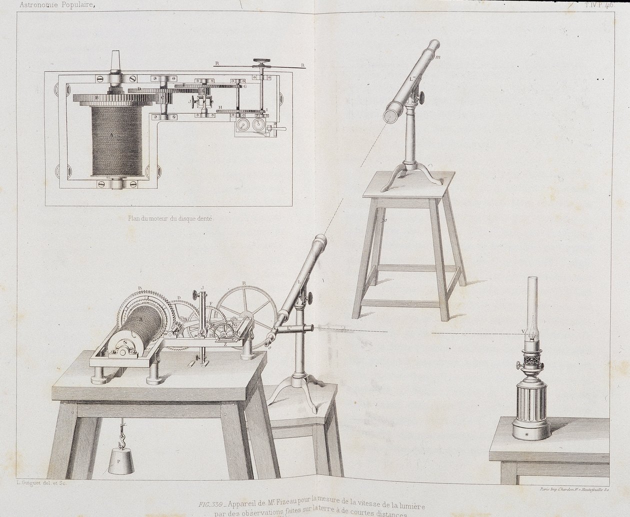 Aparato de Fizeau para medir la velocidad de la luz - en Astronomía popular por François Arago, París, Cide Publisher de Unknown artist