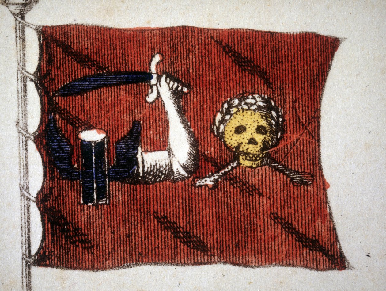 Bandera de los piratas bárbaros, grabado de finales del siglo XVIII. de Unknown artist