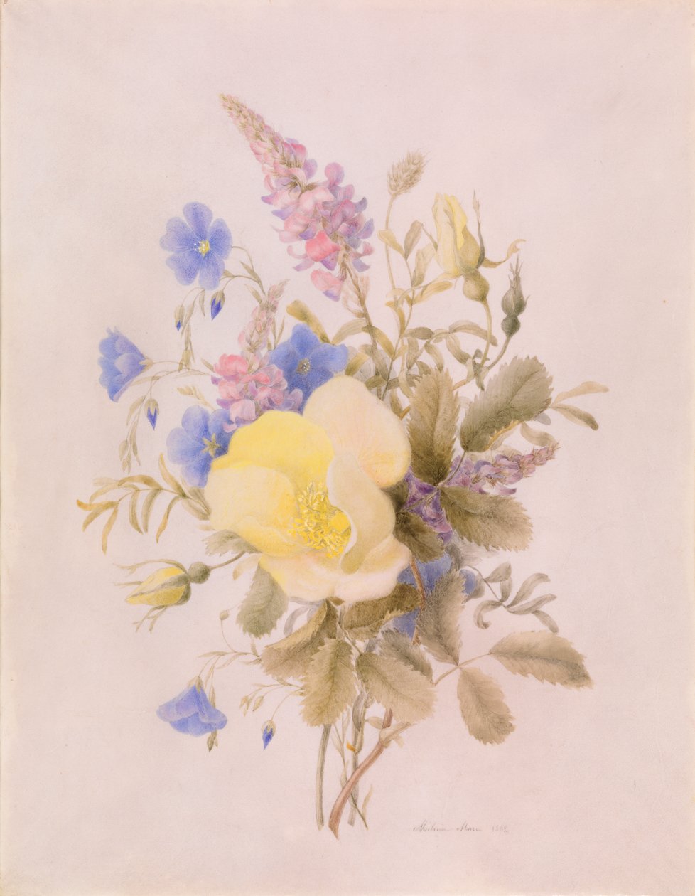 Flores con rosa amarilla de Unknown artist