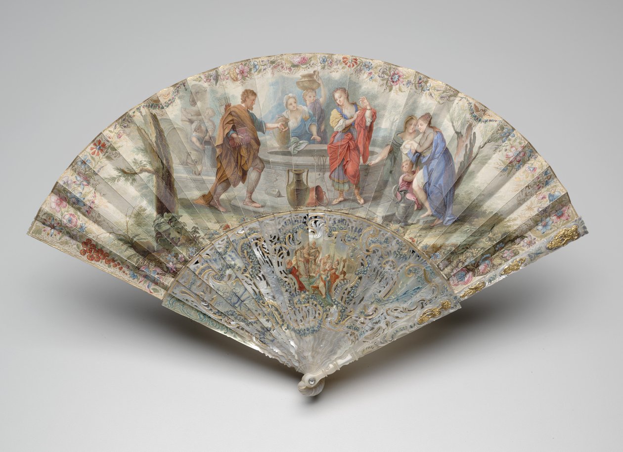 Abanico Plegable con Rebeca y Eliezer en el pozo, c.1740s de Unknown artist