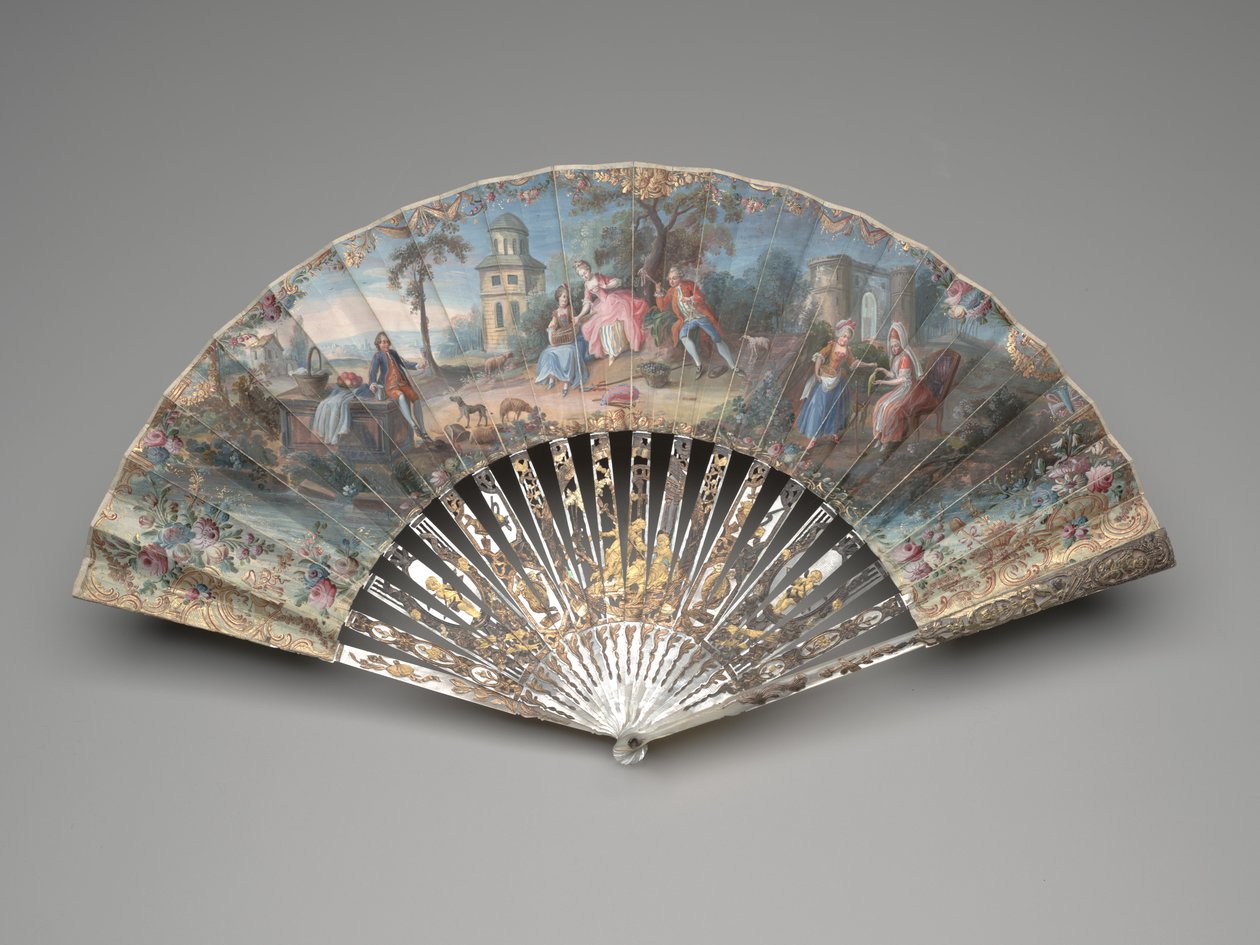 Abanico plegable con una escena pastoral de Unknown artist