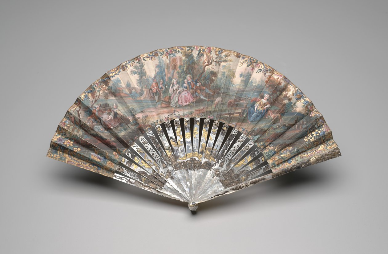 Abanico plegable con una escena pastoral, c.1740-60 de Unknown artist