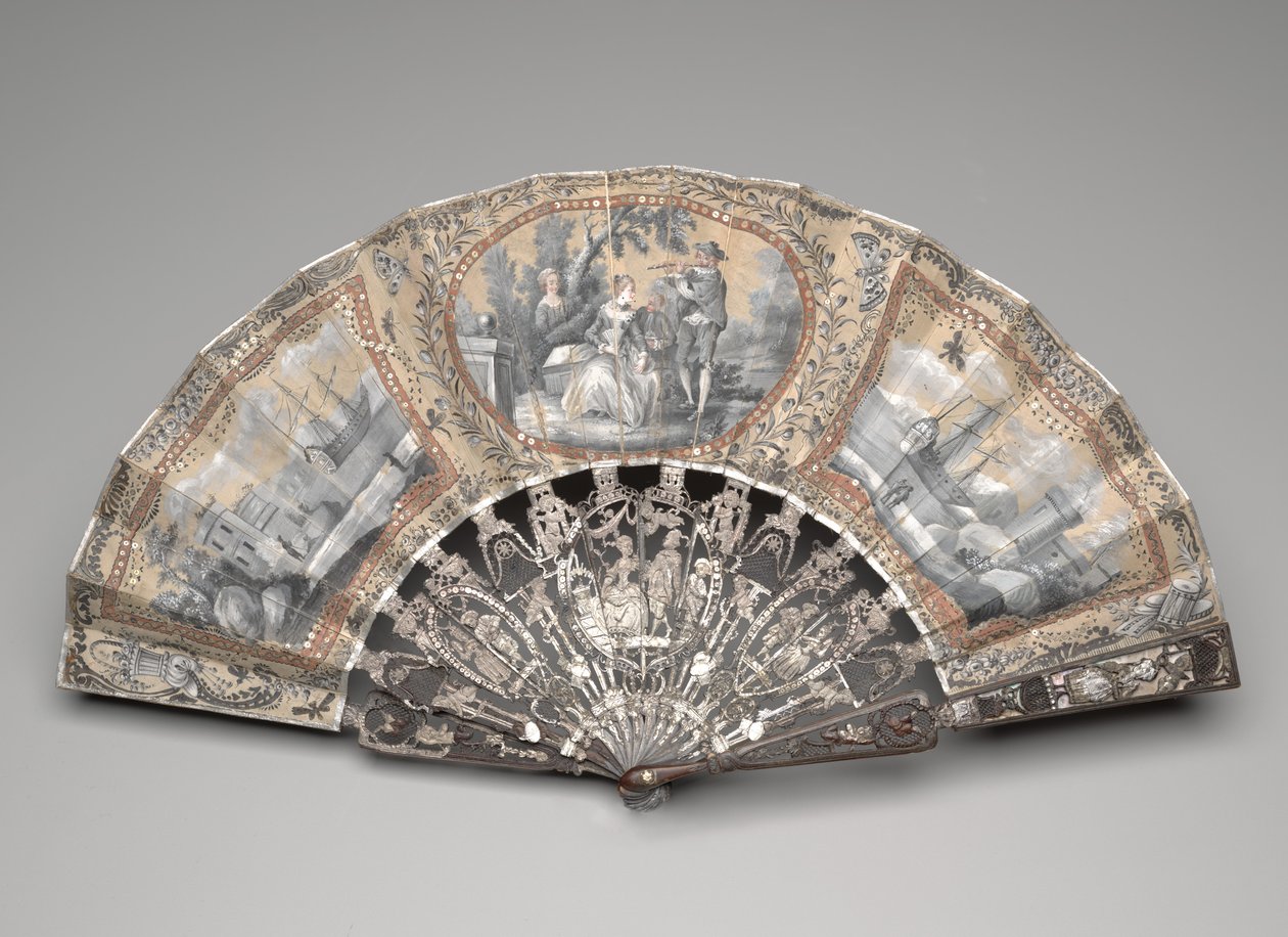 Abanico plegable con escenas en grisalla, c.1780s de Unknown artist