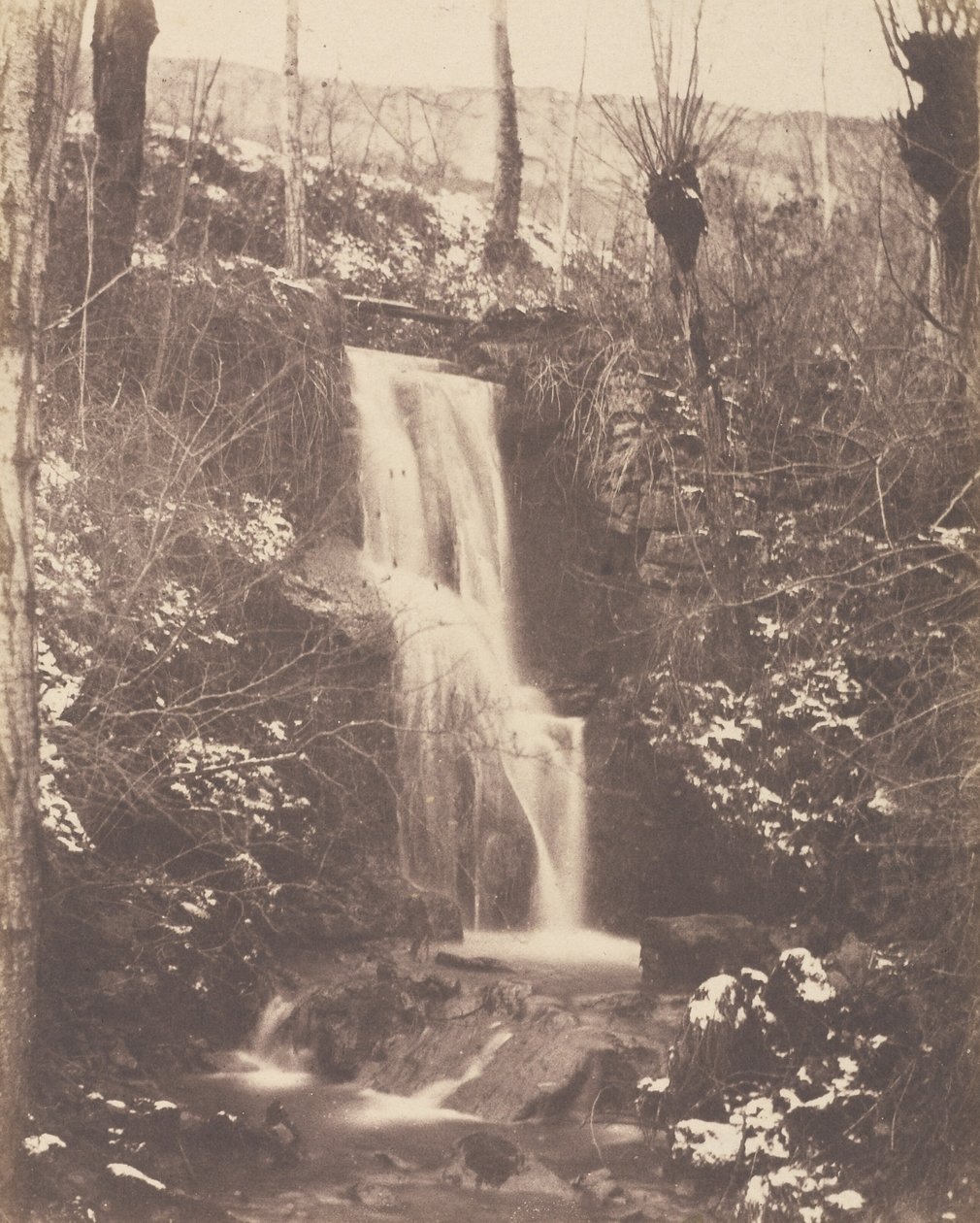 [Escena de bosque con cascada y arroyo] de Unknown artist
