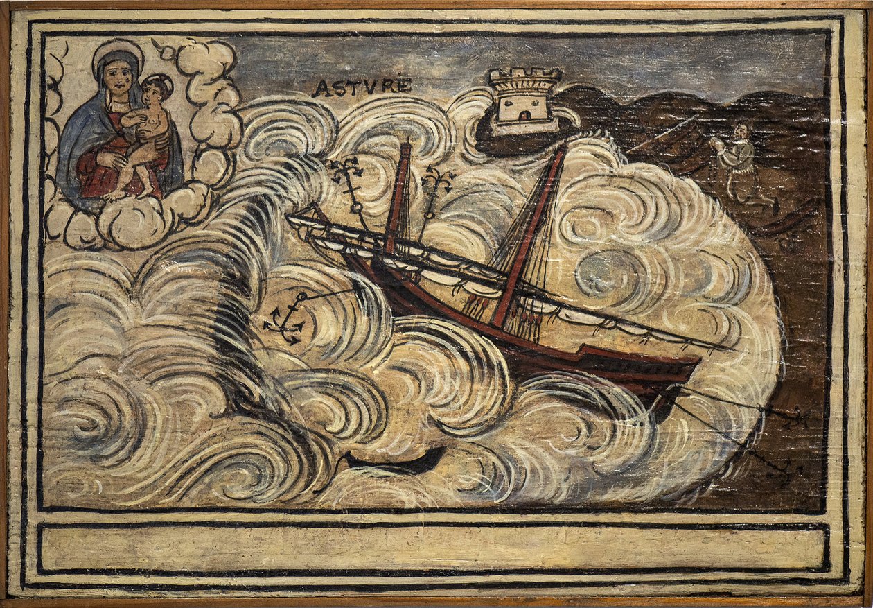 Exvoto marinero, ofrenda popular como muestra de devoción y gratitud del marinero que sobrevive a los peligros del mar, procedente de la Iglesia del Carmine, Torre del Greco, cerca de Nápoles, siglo XIX Italia de Unknown artist