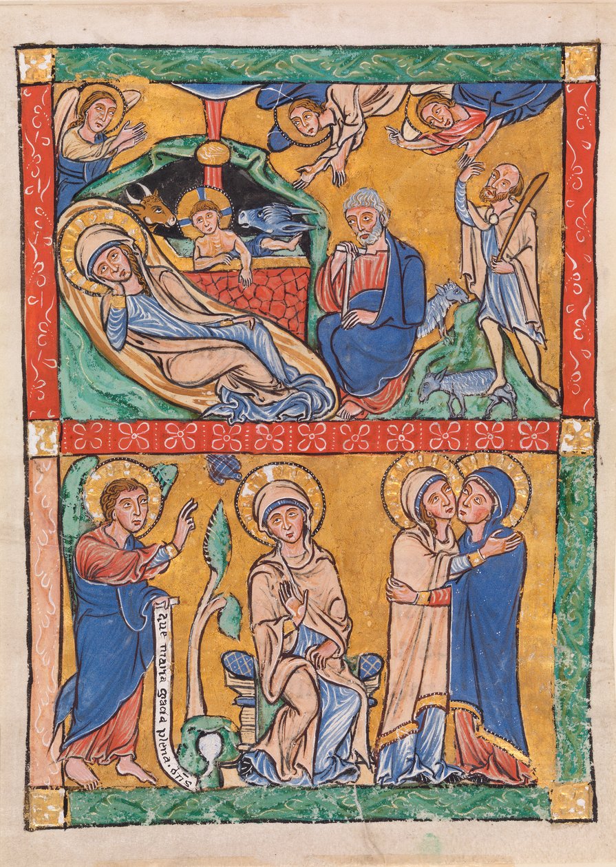 Cuatro Escenas del Nuevo Testamento: La Anunciación y la Visitación (abajo); La Natividad y la Anunciación al Pastor (arriba) de Unknown artist