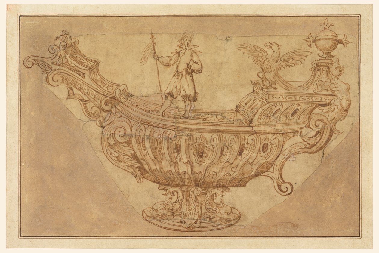 Fragmento de un Diseño para un Nef, o Centro de Mesa Fantástico en Forma de Barco de Unknown artist