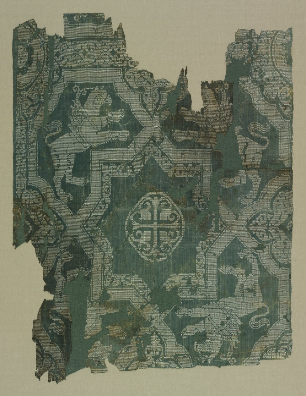 Fragmento con patrón de estrellas y grifos de Unknown artist