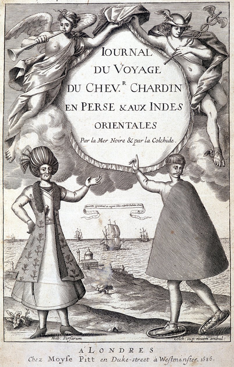 Frontispicio de "Diario del viaje del caballero Chardin, Persia y las Indias Orientales, por el Mar Negro y la Cólquida" de Unknown artist