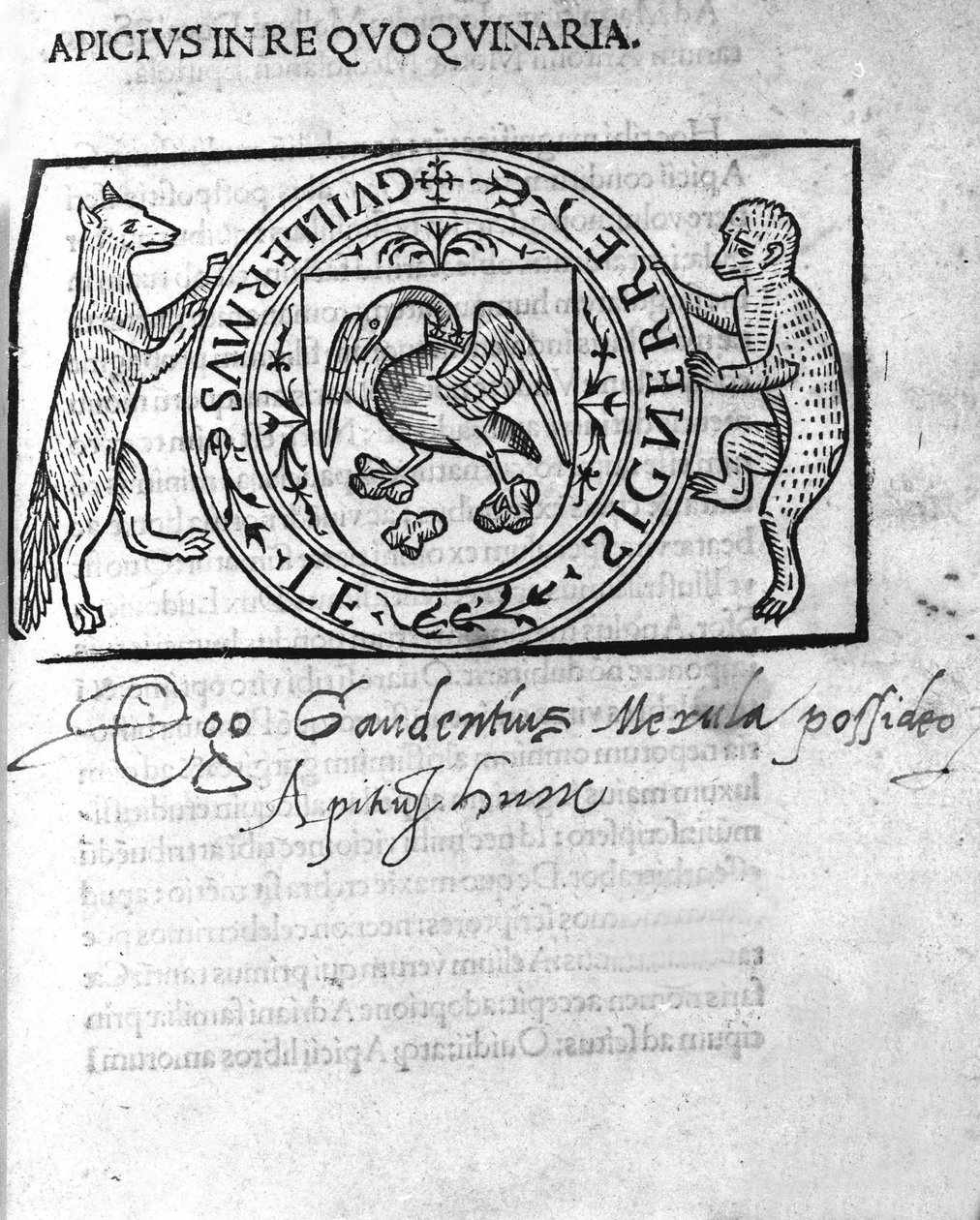Frontispicio de “In re quoquinaria (De re coquinaria)” del siglo XVI por Marcus Gavius Apicius. Gastrónomo latino (siglo I d.C.). s.l. s.f. siglo XVI. de Unknown artist