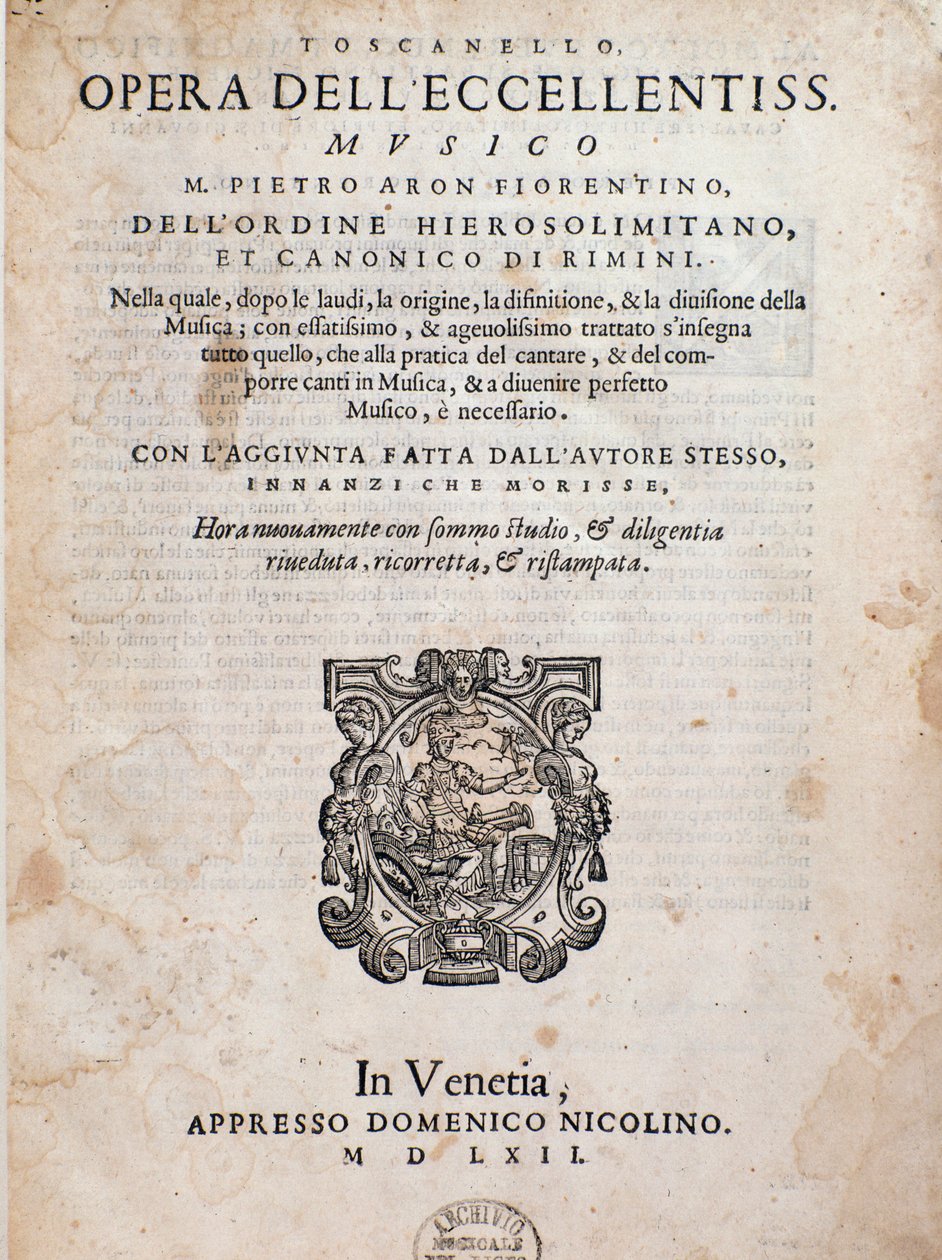 Frontispicio de Toscanello in musica de Pietro Aron de Unknown artist