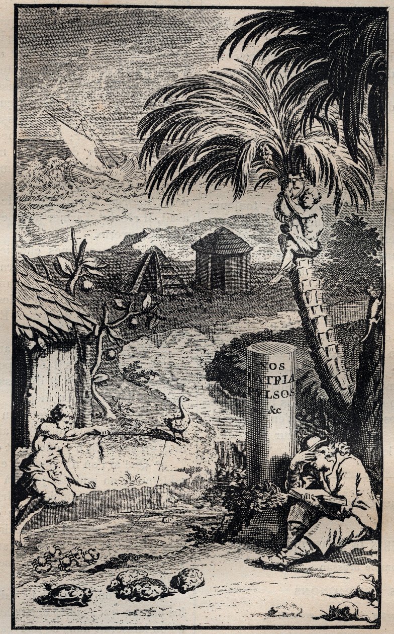 Frontispicio del libro “Viajes y aventuras de François Leguat y de sus compañeros en dos islas desiertas de las Indias Orientales” de François Leguat (1637-1735) explorador francés - 1708 de Unknown artist