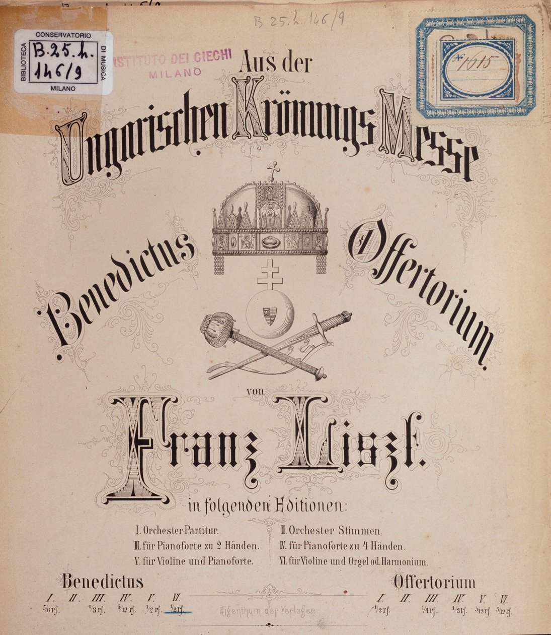 Frontispicio de la partitura Misa de Coronación Húngara de Liszt (siglo XIX) de Unknown artist