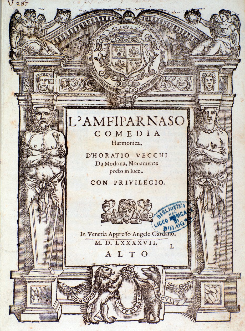 Portada de la comedia madrigal Amfiparnaso por Orazio Vecchi de Unknown artist