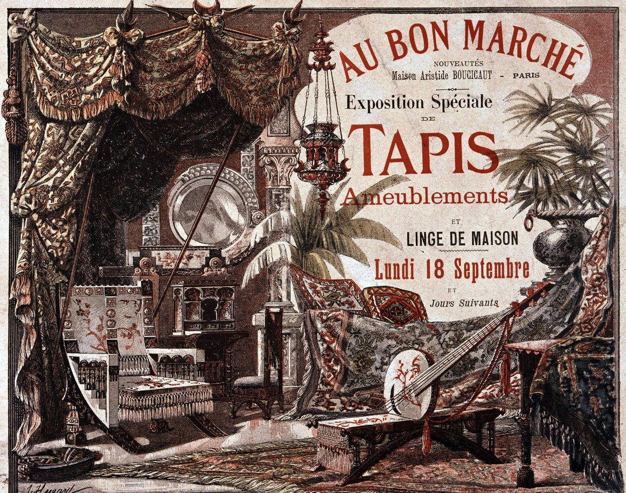 Muebles y alfombras - anuncio de la tienda Le bon marché, finales del siglo XIX de Unknown artist
