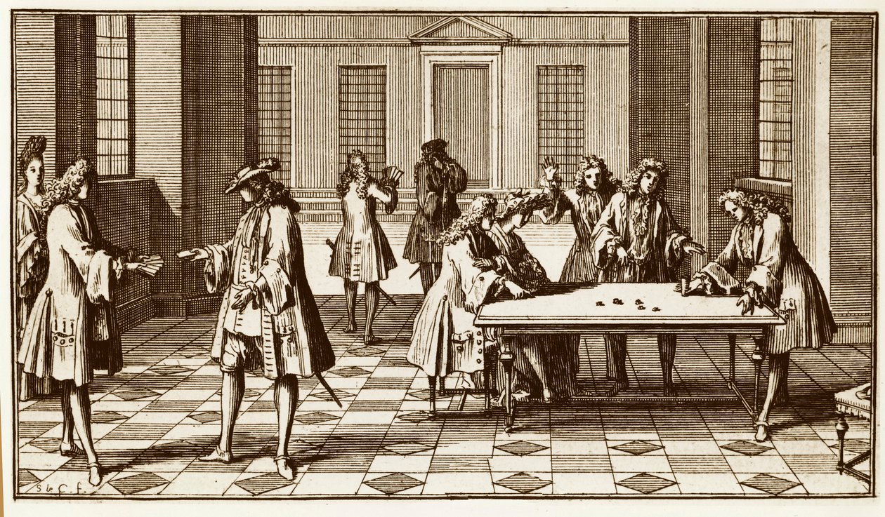 Sala de juegos en el siglo XVIII - Grabado de Sebastien Le Clerc en “Essay d