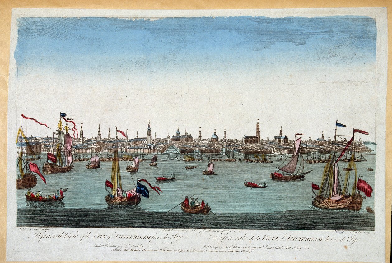Vista general de Ámsterdam tomada desde el mar, siglo XVIII (grabado) de Unknown artist