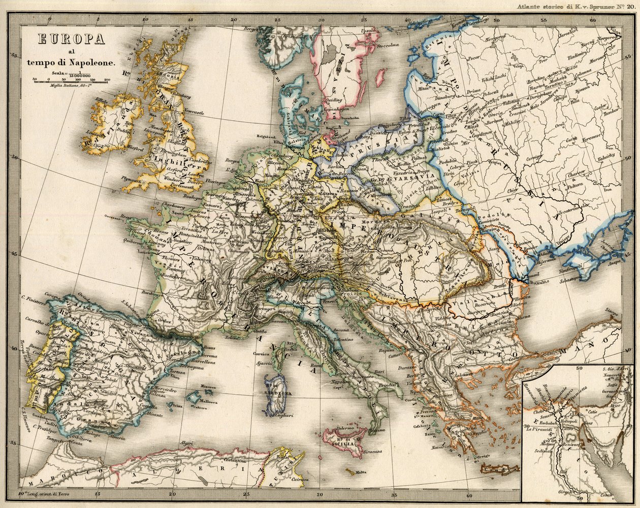 Mapa geográfico de Europa en la época de Napoleón I. En “Atlante Storico Geografico” por K. von Spruner de Unknown artist