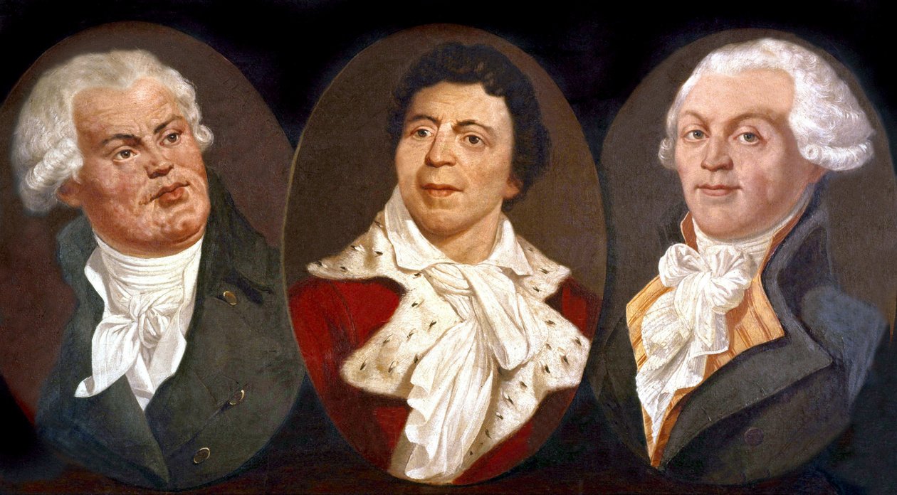 Georges Jacques Danton, Jean Paul Marat y Maximilien de Robespierre, tres figuras principales de la Revolución Francesa de Unknown artist