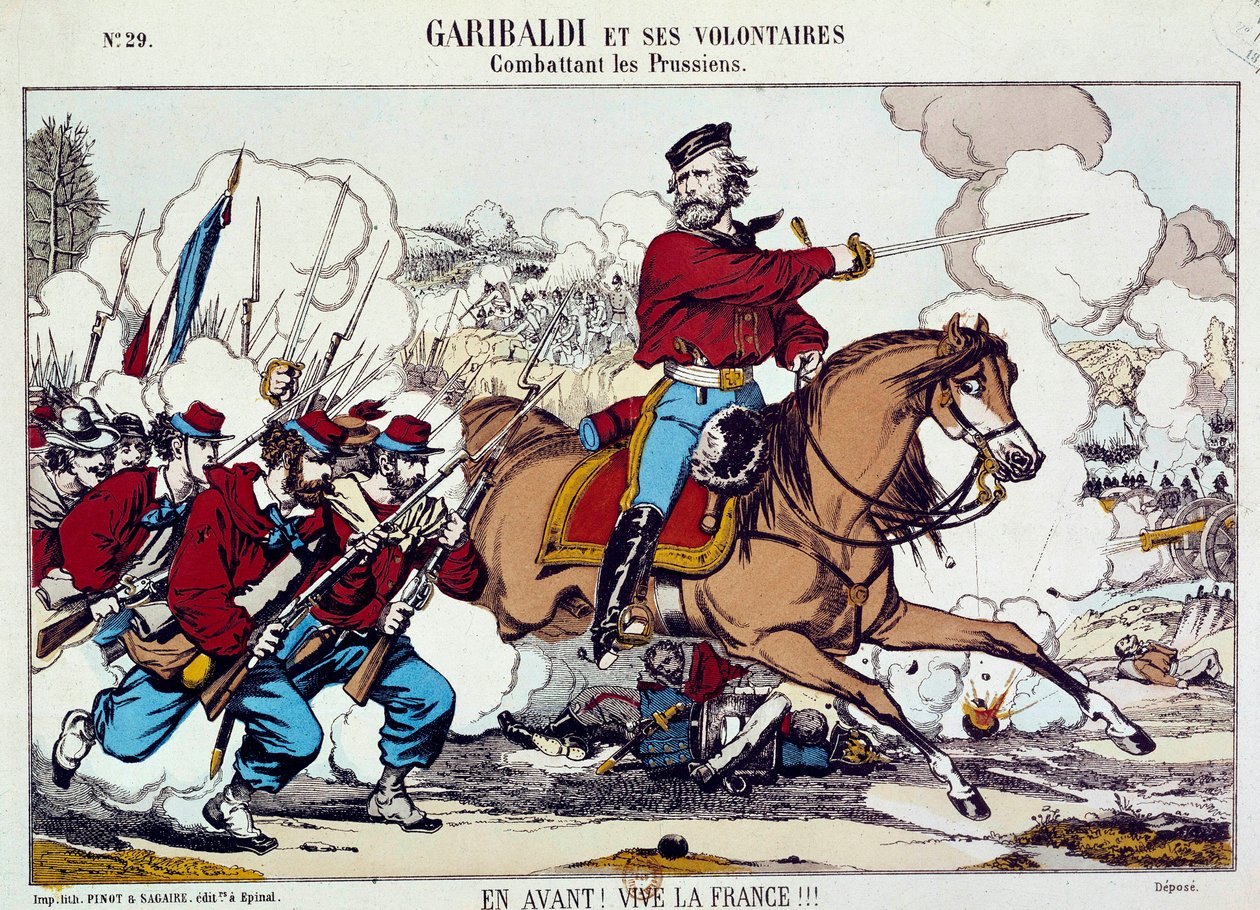 Giuseppe Garibaldi (1807-1882) luchando con sus voluntarios contra los prusianos. 