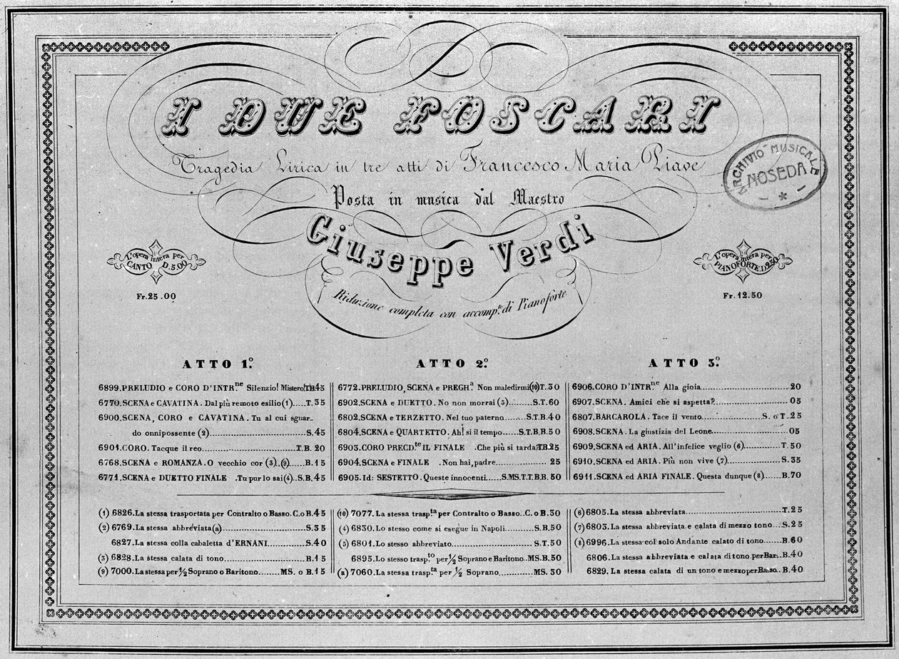 Giuseppe Verdi: partitura para piano de la ópera 