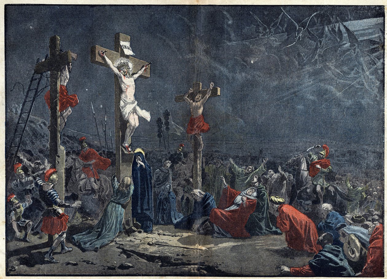 Viernes Santo: crucifixión de Jesucristo. Ilustración en “Le Pelerin” del 3 de abril. de Unknown artist