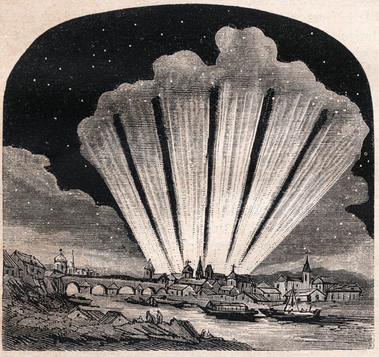 Gran Cometa de 1744 (C/1743 X1) - Gran cometa de seis colas de 1744 - Cometa de Cheseaux o Cometa Klinkenberg-Cheseaux - grabado alrededor de 1867 de Unknown artist