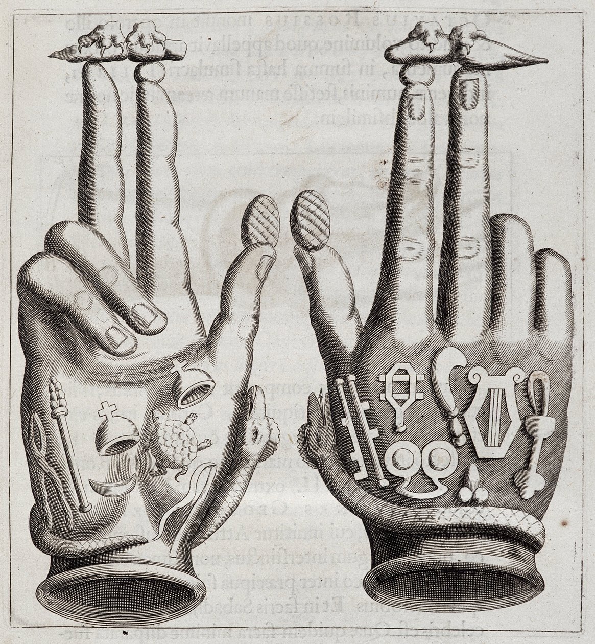 Manos en “Mensae Isiaca” (discurso de la Gran Madre de los Dioses, sus sellos, sus joyas y amuletos y algunas de sus figuras) de Unknown artist