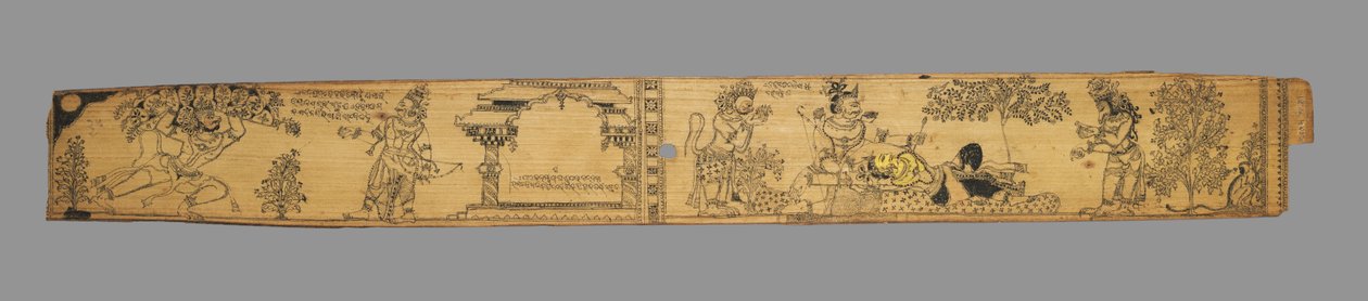 Hanuman Brings the Mountain of Healing Plants; Rama Extracts the Arrow from Lakshmana as Hanuman and a Bear Prepare to Treat Him (recto), from a Romance of Chandrabhanu and Lavanyavati of Upendra Bhanja (Indian, died 1740) de Unknown artist