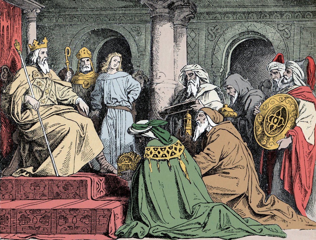 Regalos de Harun al Rachid - Embajadores del califa abasí Harun al Rachid (763-809) ofrecen sus regalos a Carlomagno (742-814), alrededor de 802 de Unknown artist