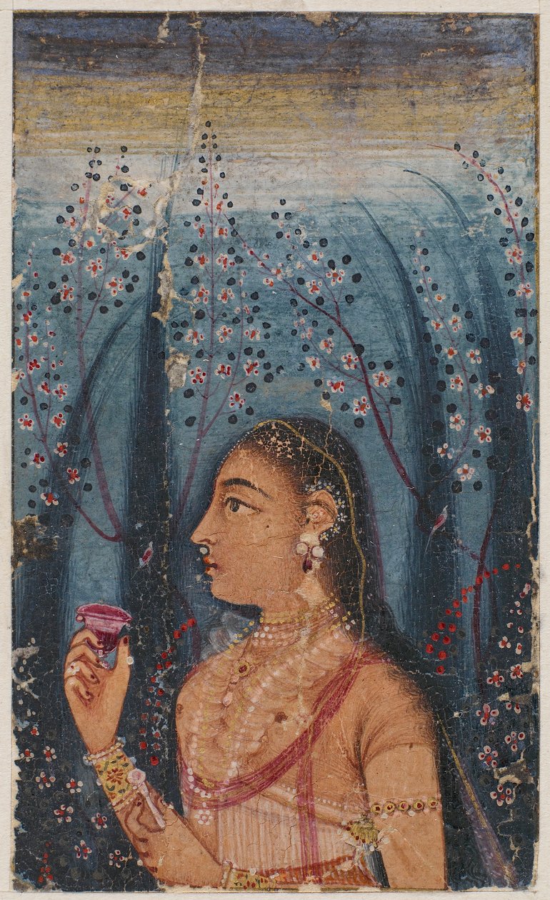 Cabeza de una joven, entre tallos florecientes de Unknown artist