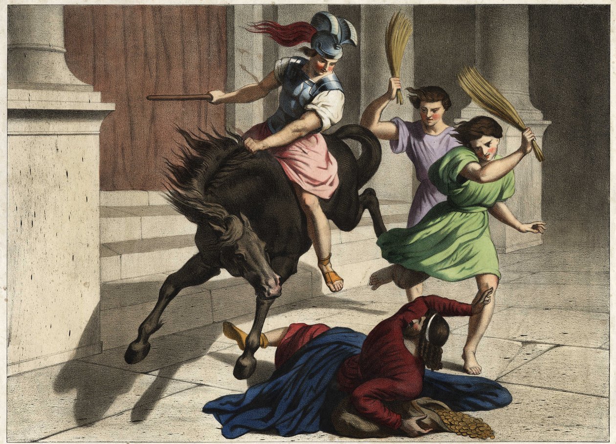 Heliodoro fue expulsado del templo: por orden de su gobernante, intentó sin éxito apoderarse de los tesoros del templo de Jerusalén. Grabado anónimo de mediados del siglo XIX. de Unknown artist