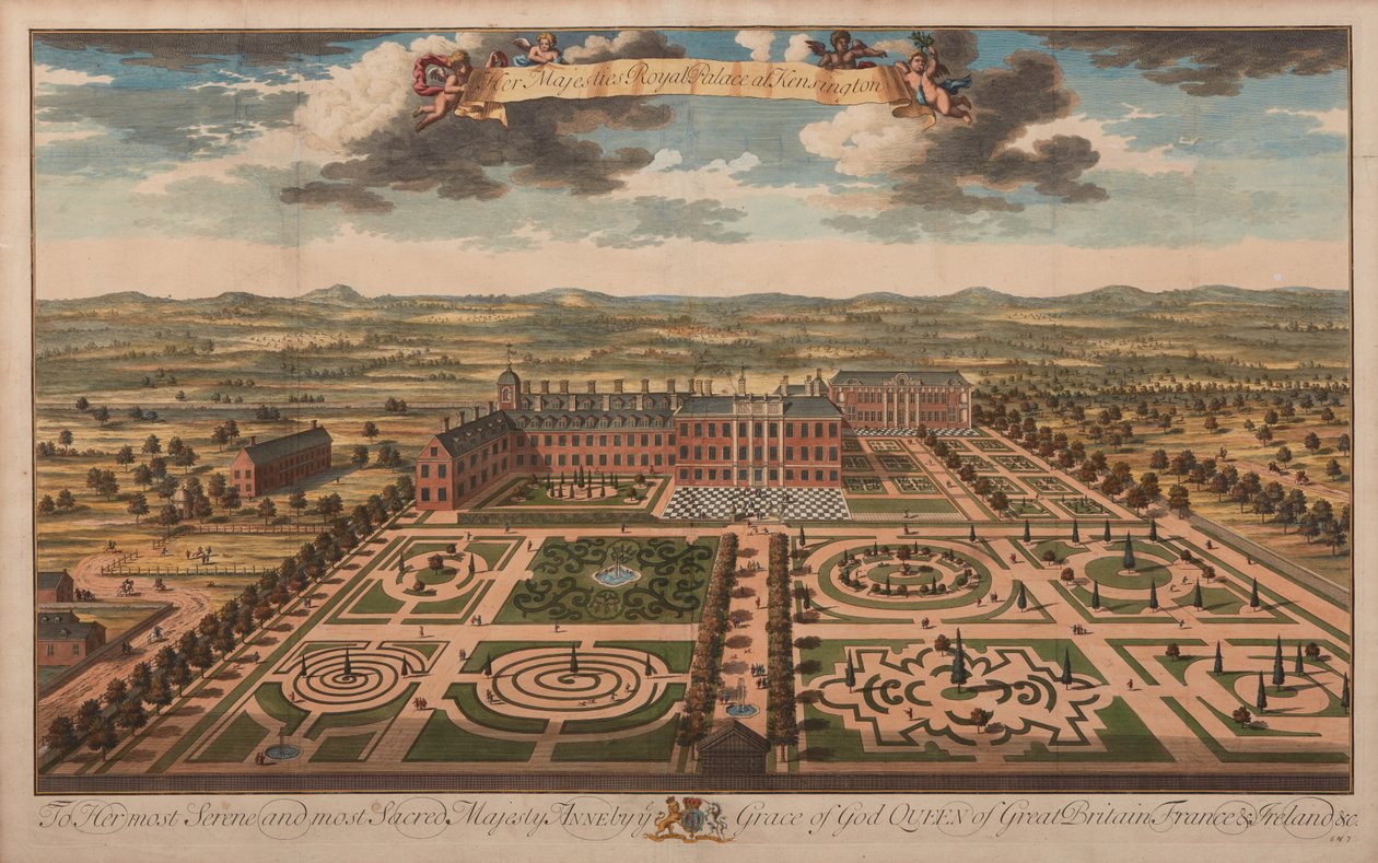 Palacio Real de Sus Majestades en Kensington, c.1707-14 (grabado) de Unknown artist