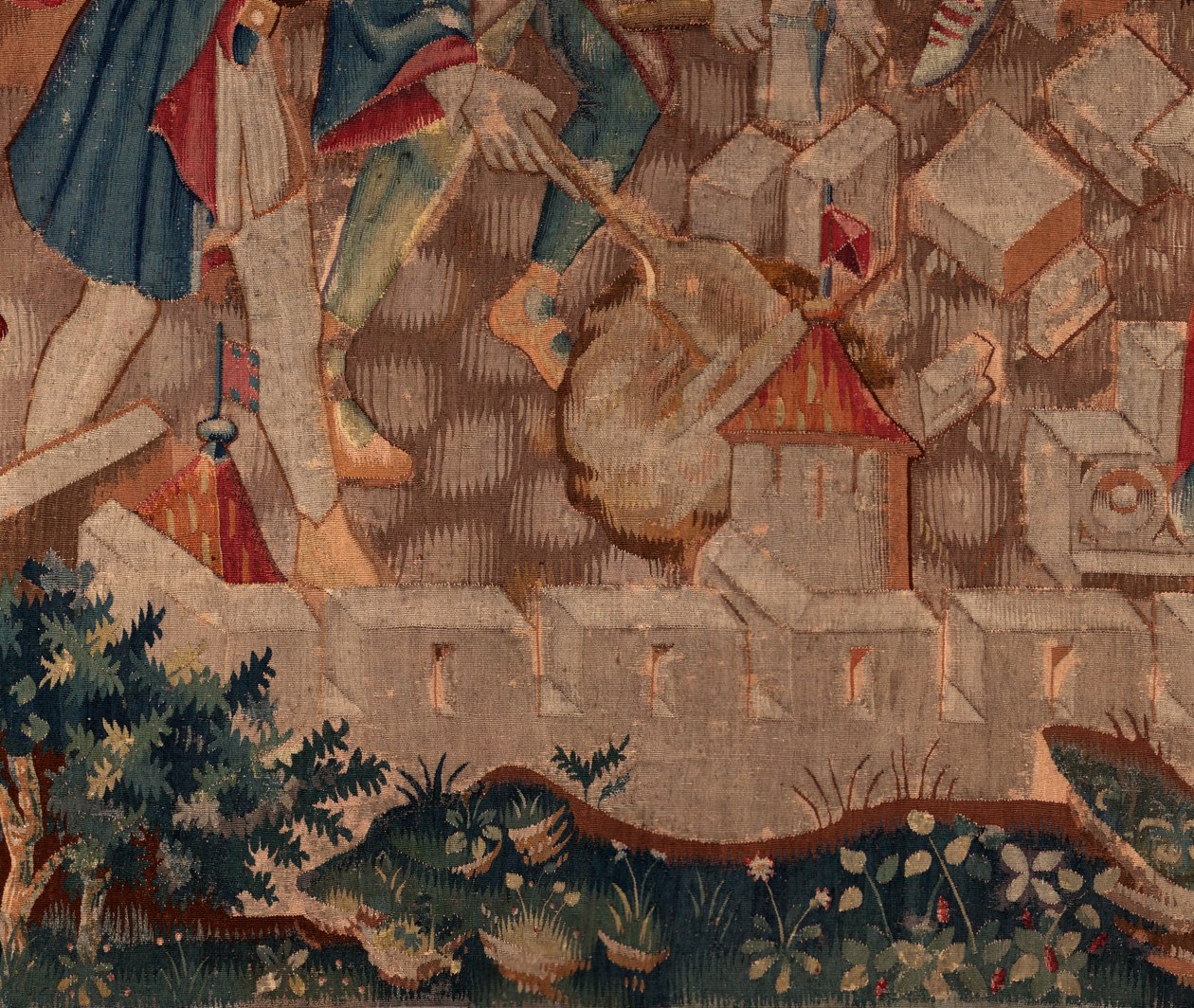 Historia de San Piat y San Eleuterio, Escena 5 (detalle) Parte inferior izquierda. Murallas de la ciudad y arbustos. de Unknown artist