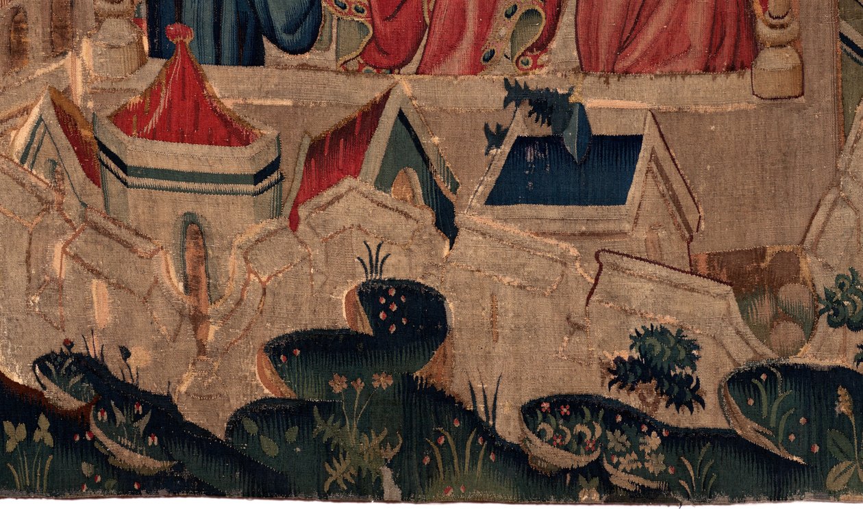 Historia de San Piat y San Eleutherio, Escena 9 San Eleutherio es confirmado como el obispo de Tournai. Detalle medio inferior. Las murallas de fortificación de la ciudad, casas de Unknown artist