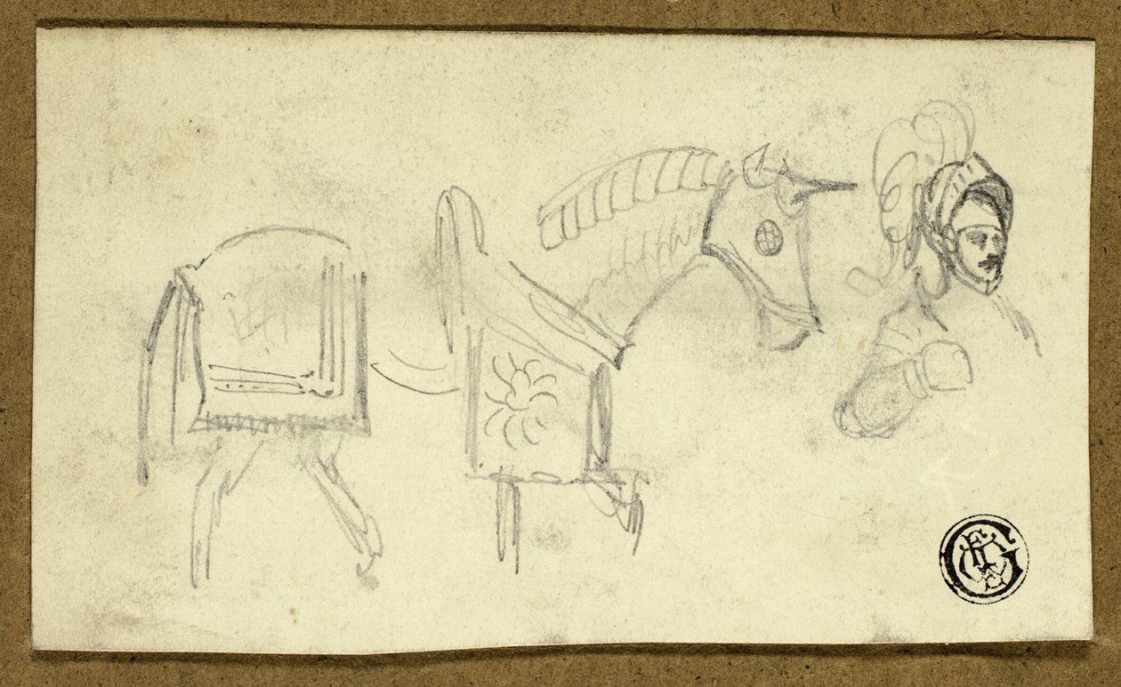 Caballo y hombre con armadura de Unknown artist