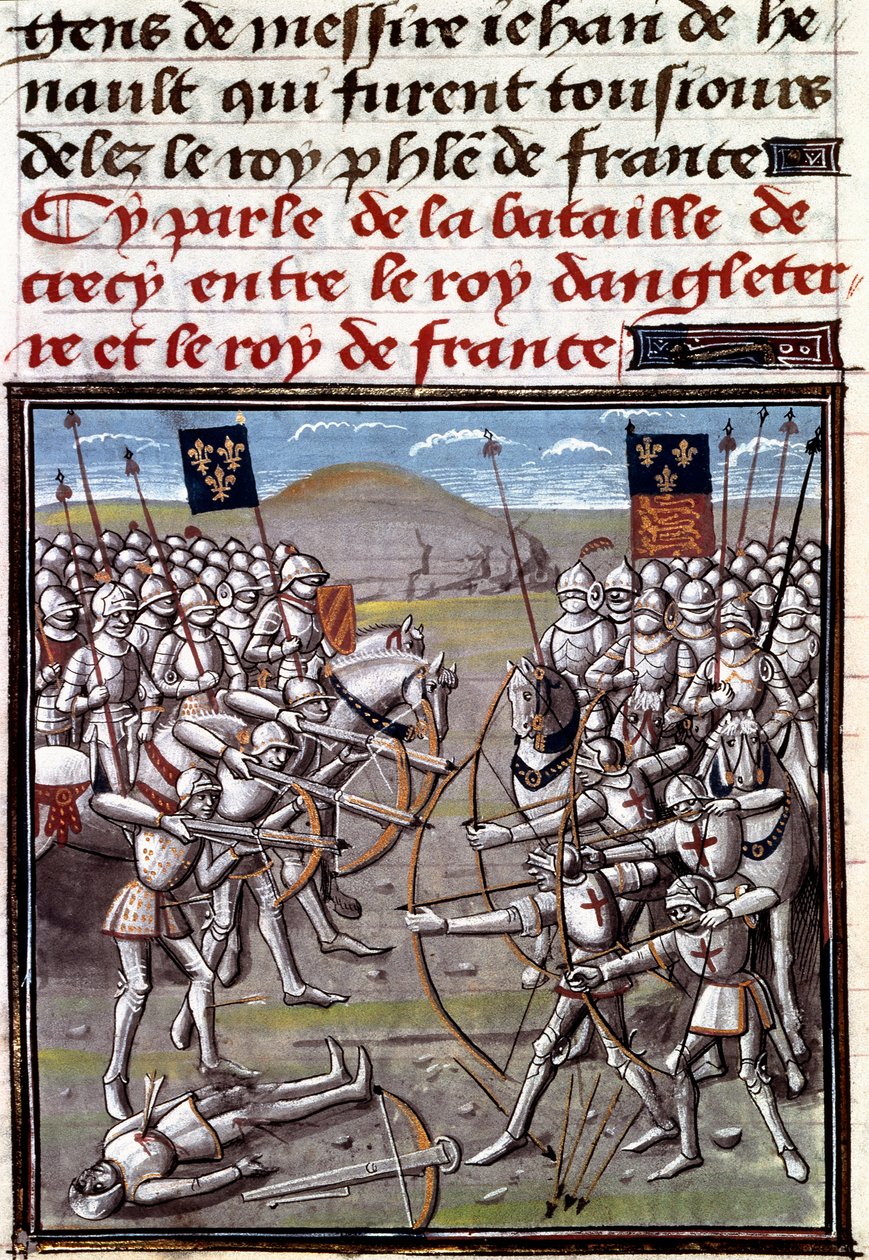 Guerra de los Cien Años: la Batalla de Crécy el 26/08/1346 entre los franceses y los ingleses. Miniatura de las Crónicas de Jean Froissart (1337-1400) de Unknown artist