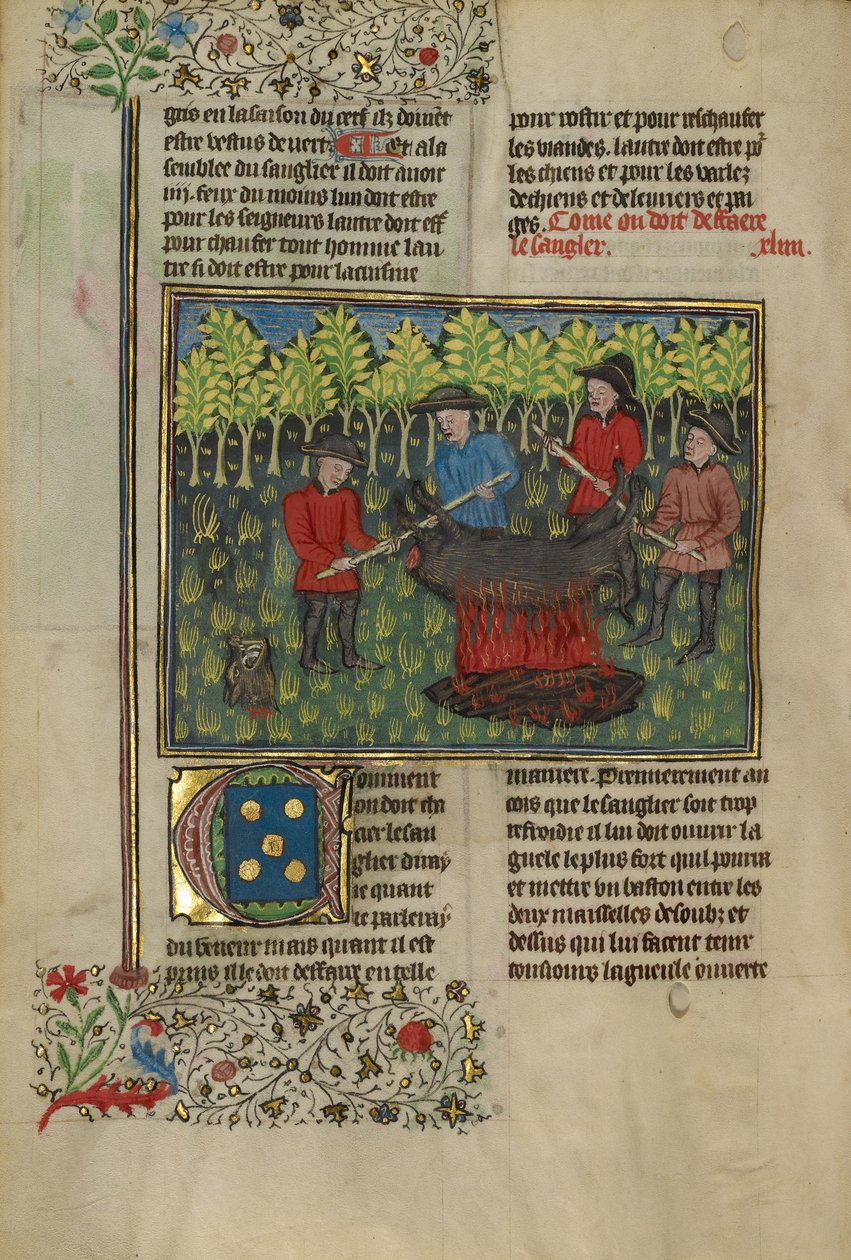 Cazadores desmembran el cadáver de un jabalí de Unknown artist