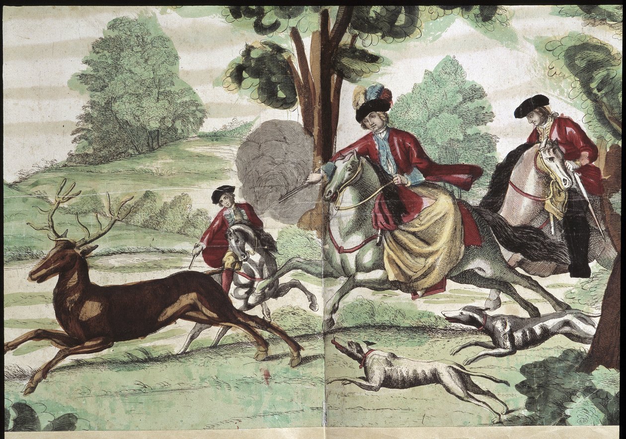 Escena de caza - grabado de Unknown artist