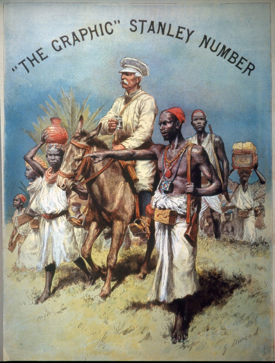 Ilustración que representa al explorador y periodista Henry Morton Stanley (1841-1904) durante una de sus expediciones. Cromolitografía de Unknown artist