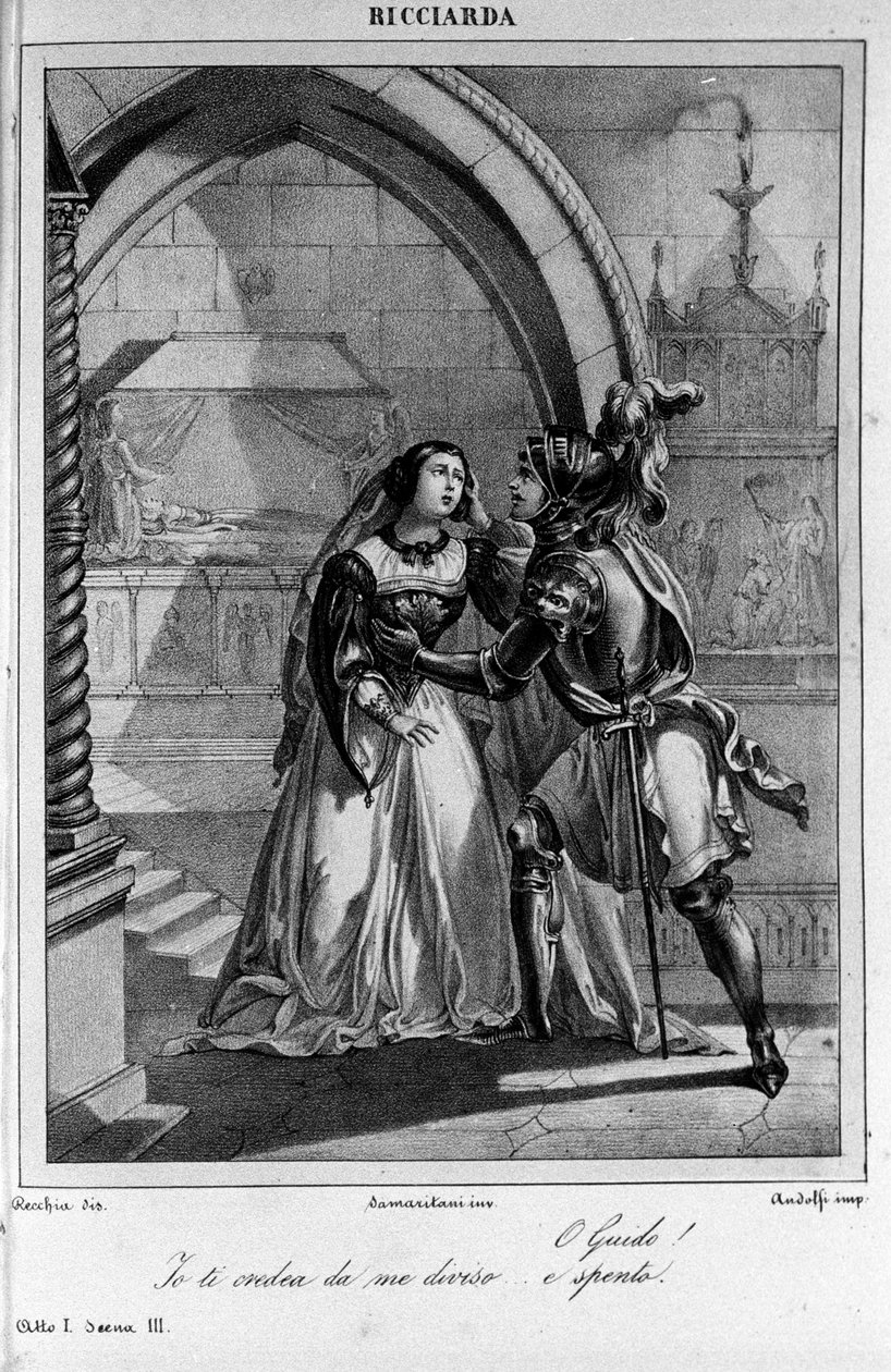 Ilustración para la Escena 3 del Acto I de “Ricciarda” de Ugo Foscolo (1778-1827) siglo XIX de Unknown artist