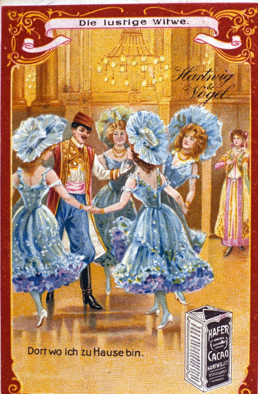 Ilustración para la "Viuda Alegre" de Franz Lehar, compositor húngaro (1870-1948). Acto II. Cromolitografía de finales del siglo XX. de Unknown artist